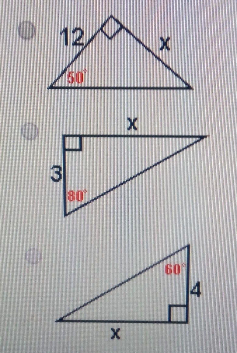 Choose the triangle with x equal to 17.-example-1