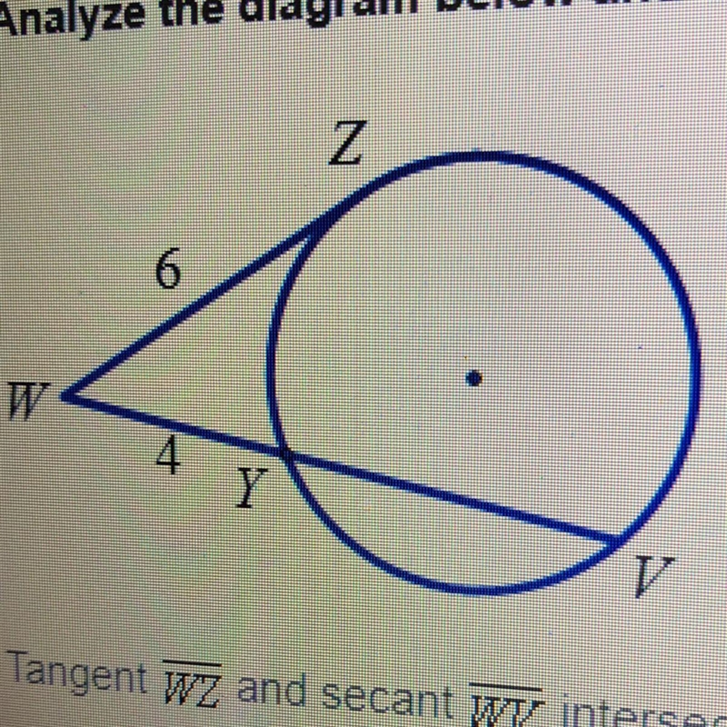 Tangent wz and secant WV intersect at point W. Find the length of YV If necessary-example-1