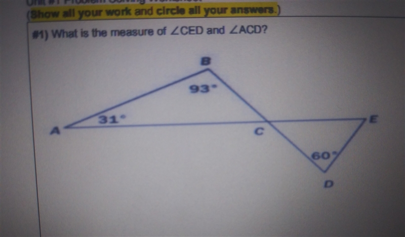 What is the measure of angle CED and angle ACD?-example-1