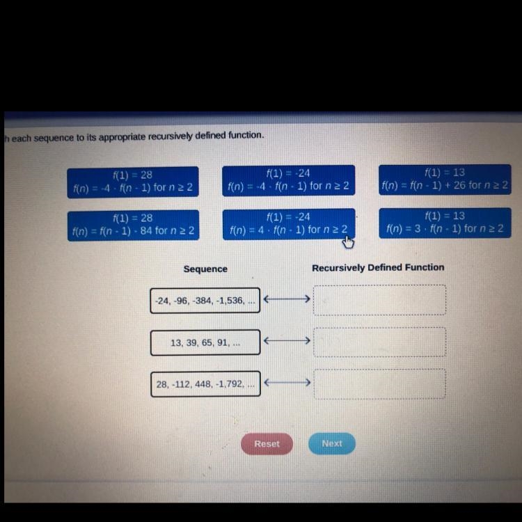 Match each sequence to its appropriate recursively defined function-example-1