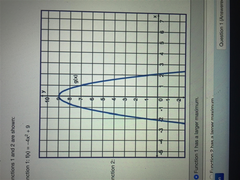 Functions 1 and 2 are shown: Function 1: f(x) = −4x2 + 9 Function 2: a parabola that-example-1