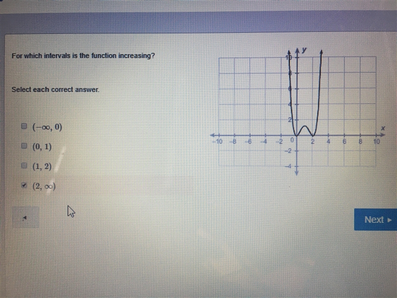 For which intervals is the function increasing? Select each correct answer.-example-1