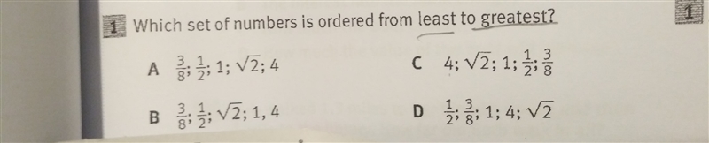 Which set of numbers is ordered from least to greatest??-example-1