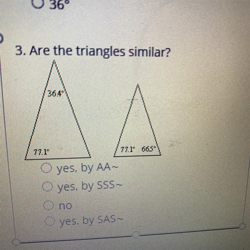 Are these triangles similar?-example-1