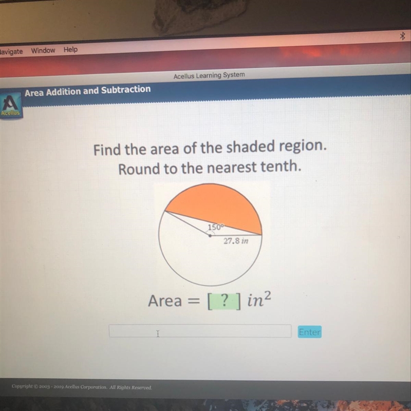 Please need help Find area of shaded region. Round to the nearest tenth-example-1