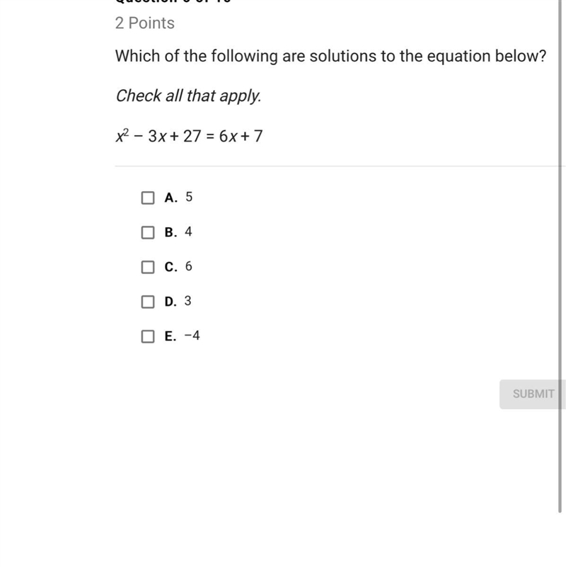 Which of the following are solutions to the equation-example-1