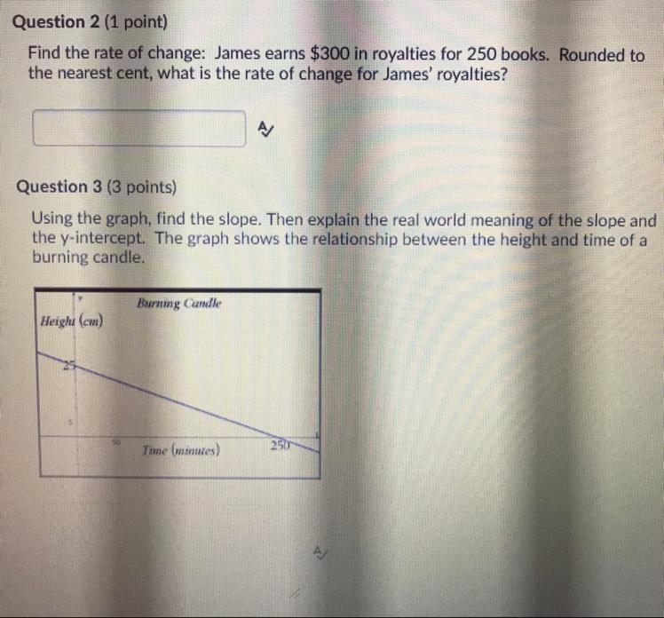 Rate of change questions. How do I answer these 2 questions? (With picture) thanks-example-1