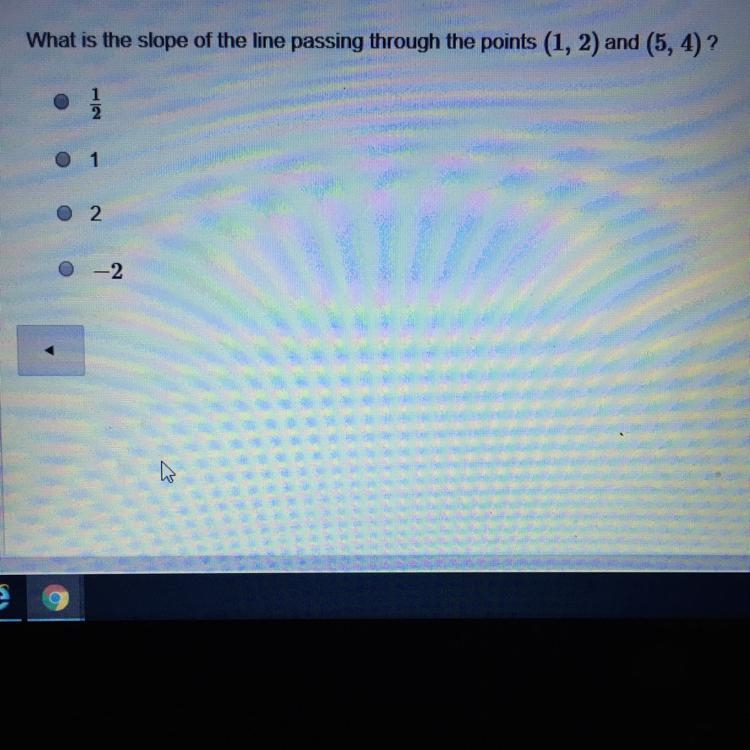 What is the slope of the line passing through the points (1, 2) and (5, 4)?-example-1