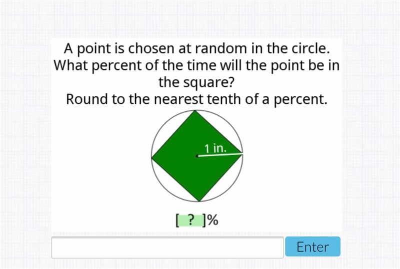 A point is chosen at random in the circle. What percent of the time will the point-example-1