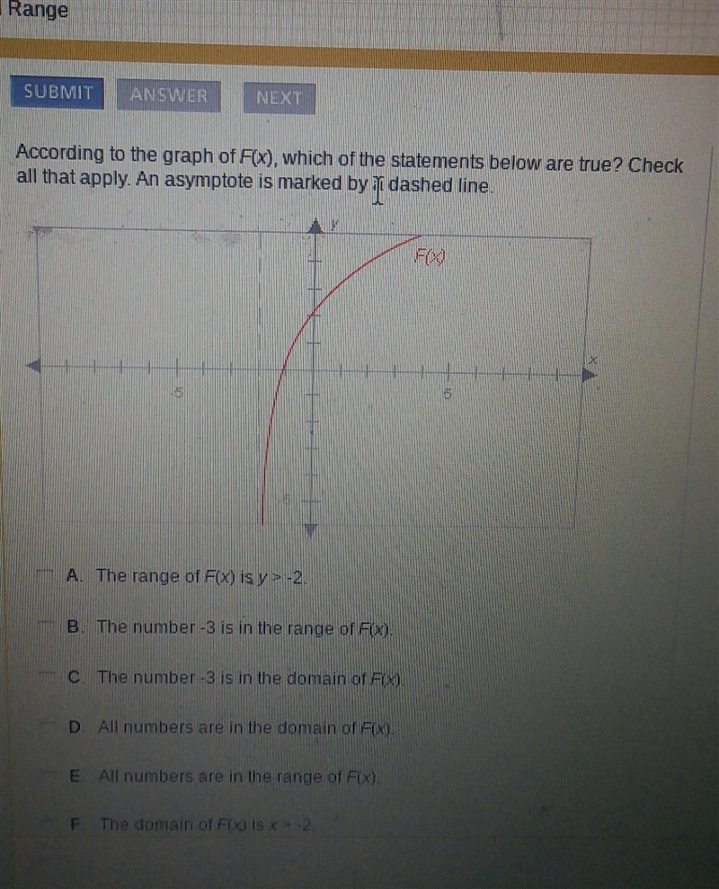 According to the graph of F(x), which of the statements below are true? check all-example-1