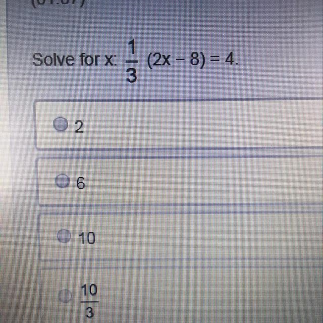 Solve for x A) 2 B)6 C)10 C)10/3-example-1