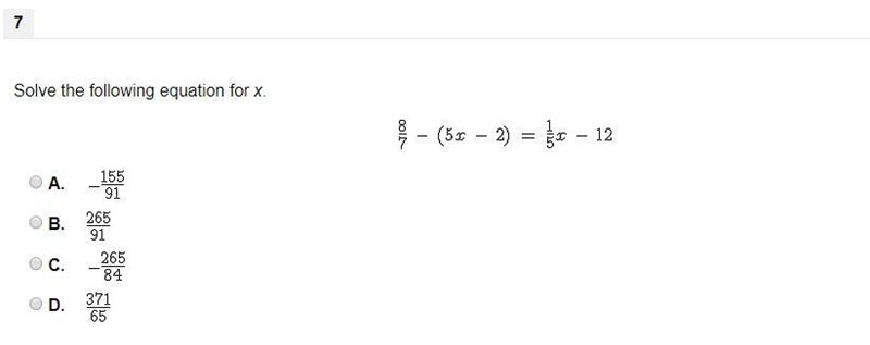 Solve the following equation for x. A. B. C. D.-example-1