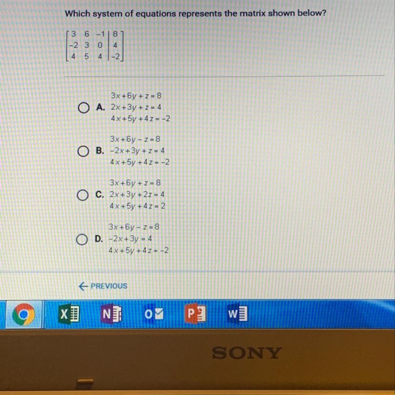 Which system of equations represents the matrix shown below ?-example-1