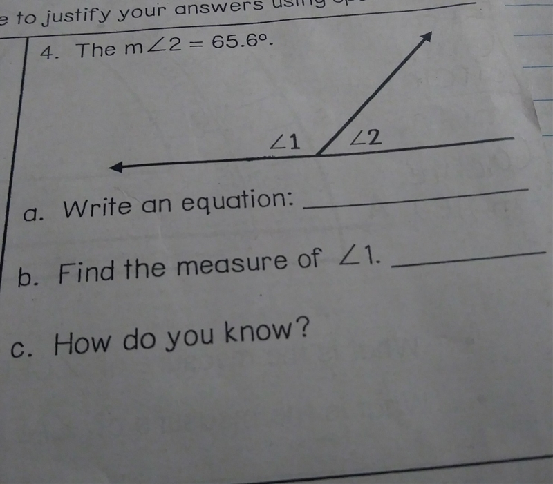 Write an equation, find the measure of angle 1, how do you know?-example-1