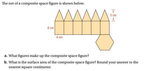 The net of a composite space figure is shown below. A. What figures make up the composite-example-1