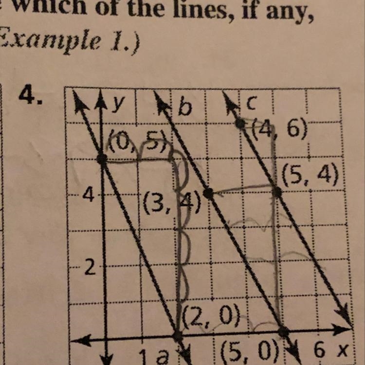 Which of the lines, if any, are parallel-example-1