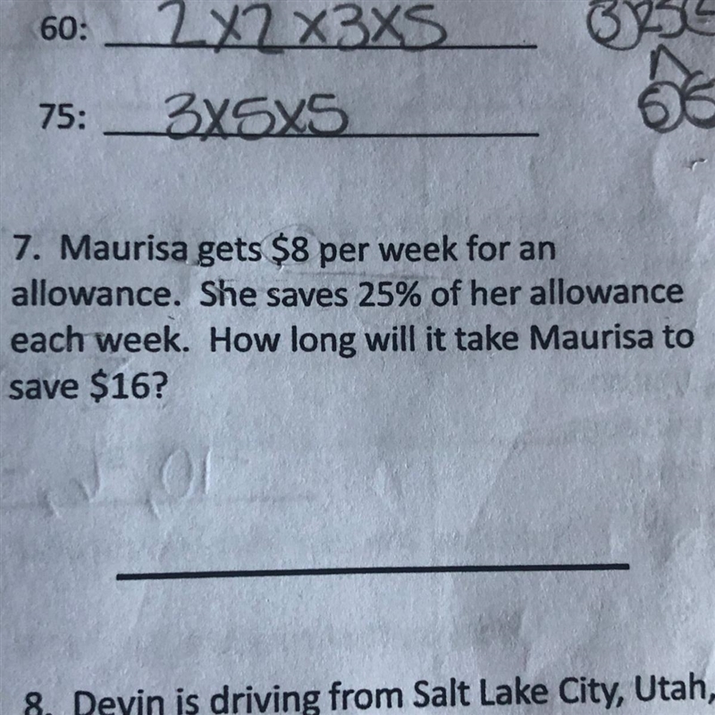 Mairisa gets $8 per week for an allowance. She saves 25% of her allowance each week-example-1