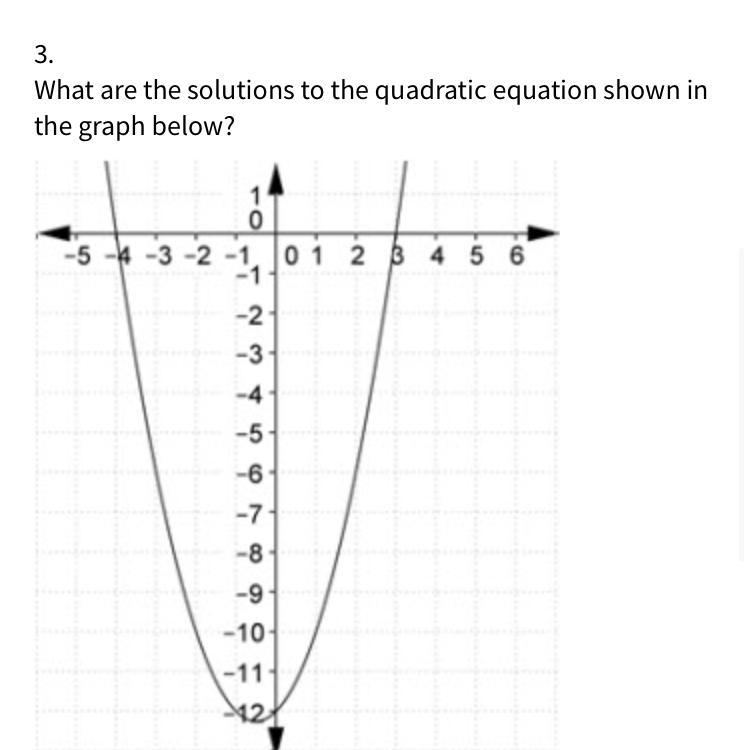 What are the solutions to the quadratic equation shown in the graph below A. -4,3 B-example-1