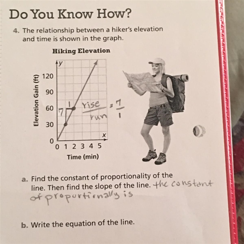 Find the constant if proportionality of the line then find the slope of the line then-example-1