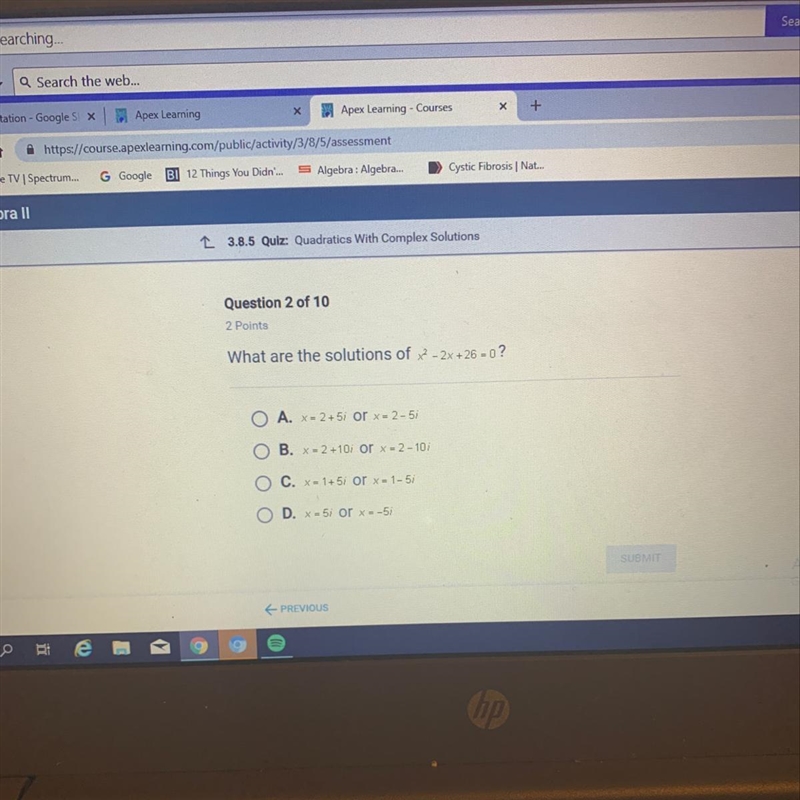 What are the solutions of x^2-2x+26=0?-example-1