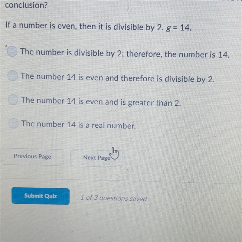 Help‼️ if a number is even, then it is divisible by 2. g=14-example-1