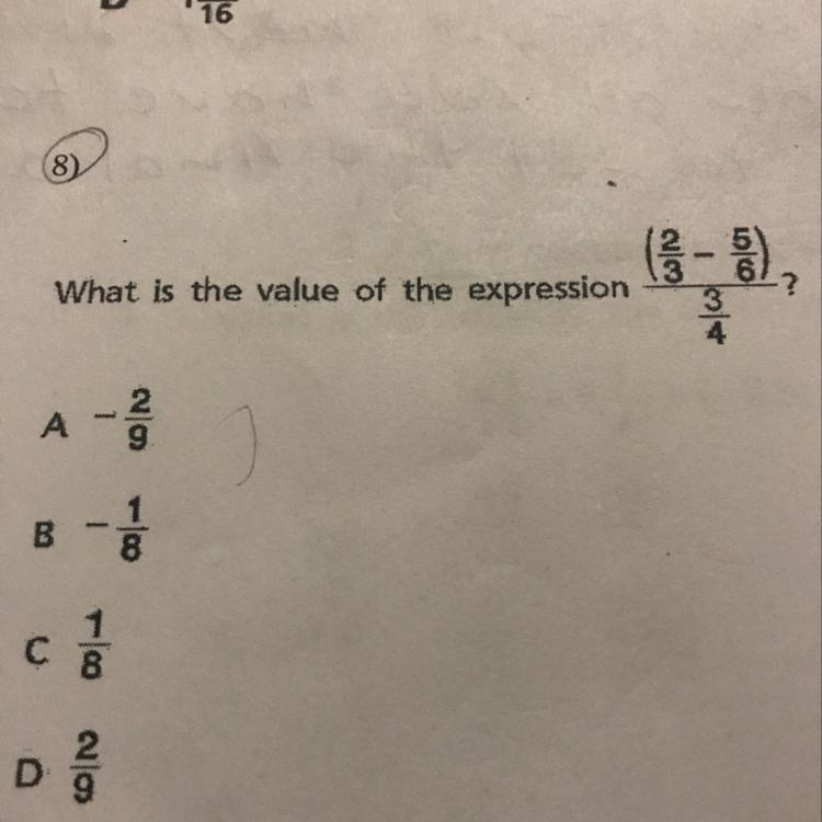 What is the value of the expression 2 over 3 subtracted by 5 over 6 divided by 3 over-example-1