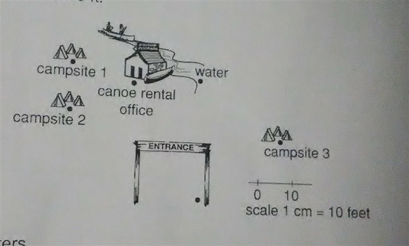 How many centimeters is campsite 3 from the water​-example-1