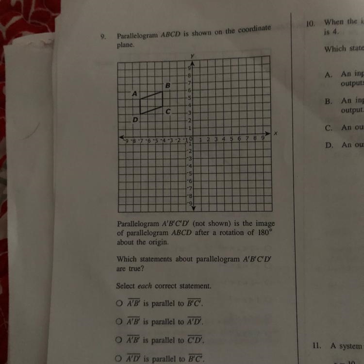 Which statements about the parallelogram A’B’C’D’are true?-example-1