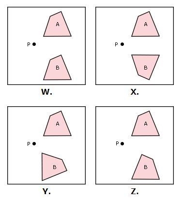 Which image shows quadrilateral A being rotated 90° clockwise about point P to create-example-1