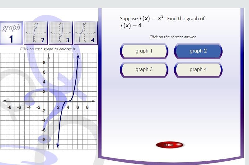 Suppose f (x) = x^3 . Find the graph of f (x - 4)-example-4