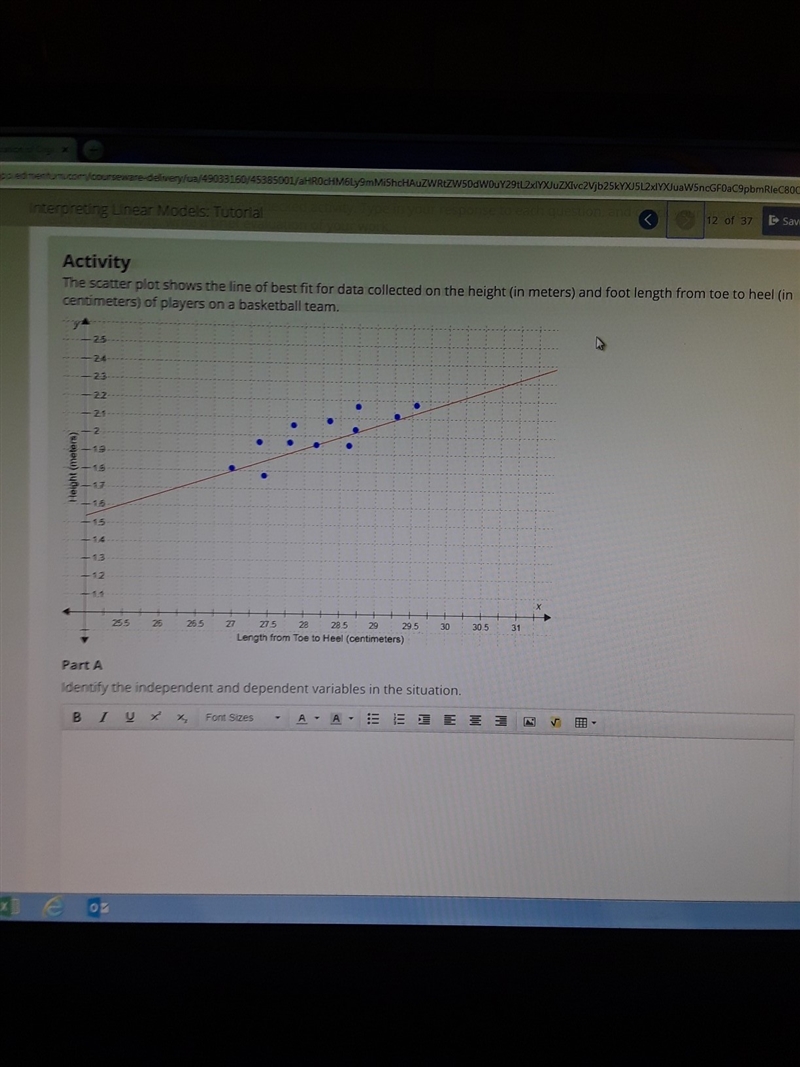 the scatter plot shows the line of best fit for the data collected on the height (in-example-1