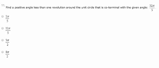 Find a positive angle less than one revolution around the unit circle that is co-terminal-example-1