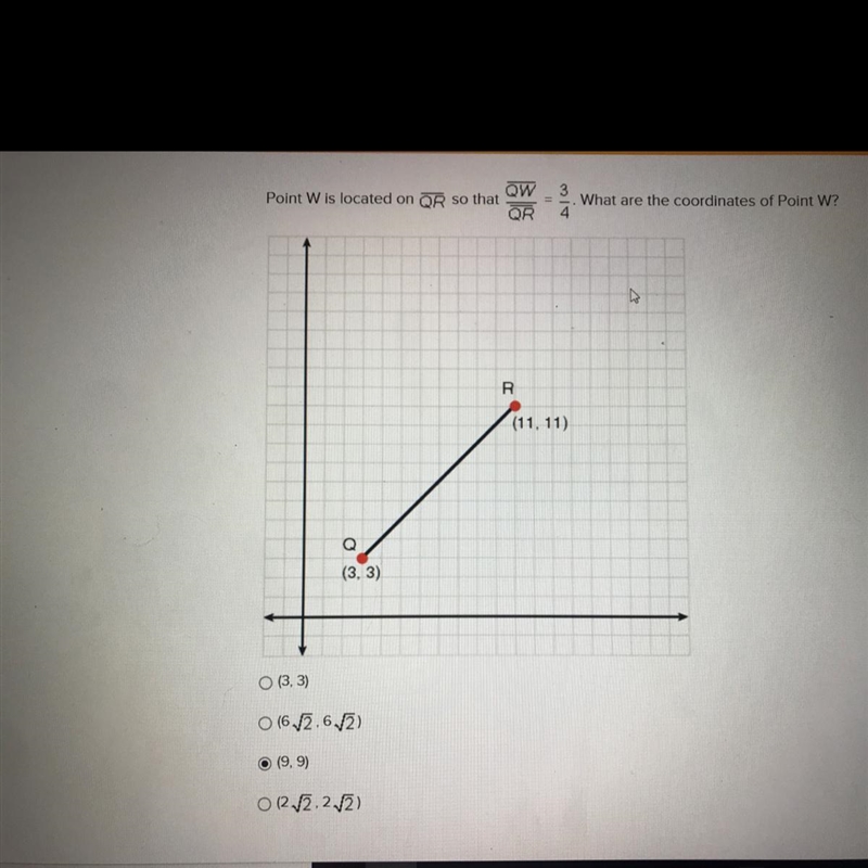 Point W is located on QR so that QW/QR = 3/4. What are the coordinates of point W-example-1