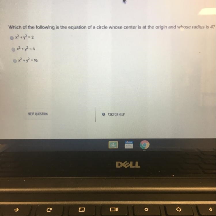 Which of the following is the equation of a circle whose center is at the origin and-example-1