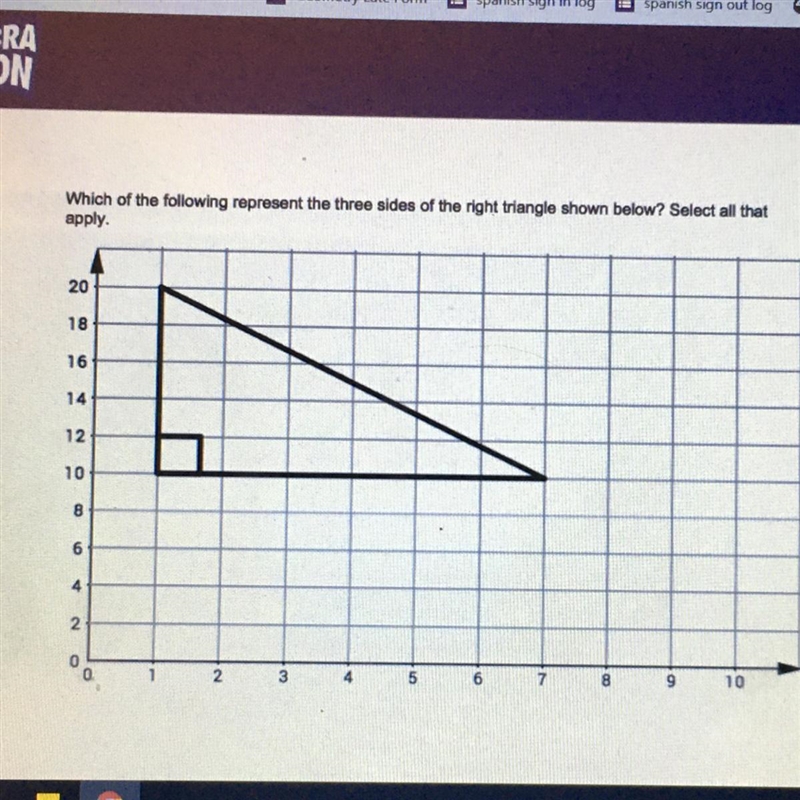 Which of the following represent the three sides of the right triangle shown below-example-1