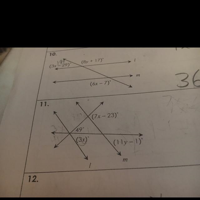 If l and m are parallel lines, solve x and y (question 11)-example-1