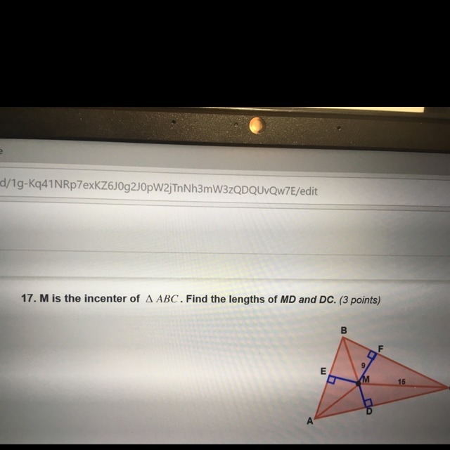 M is the incenter of triangle ABC. Find the lengths of MD and DC. (Look at pic)-example-1