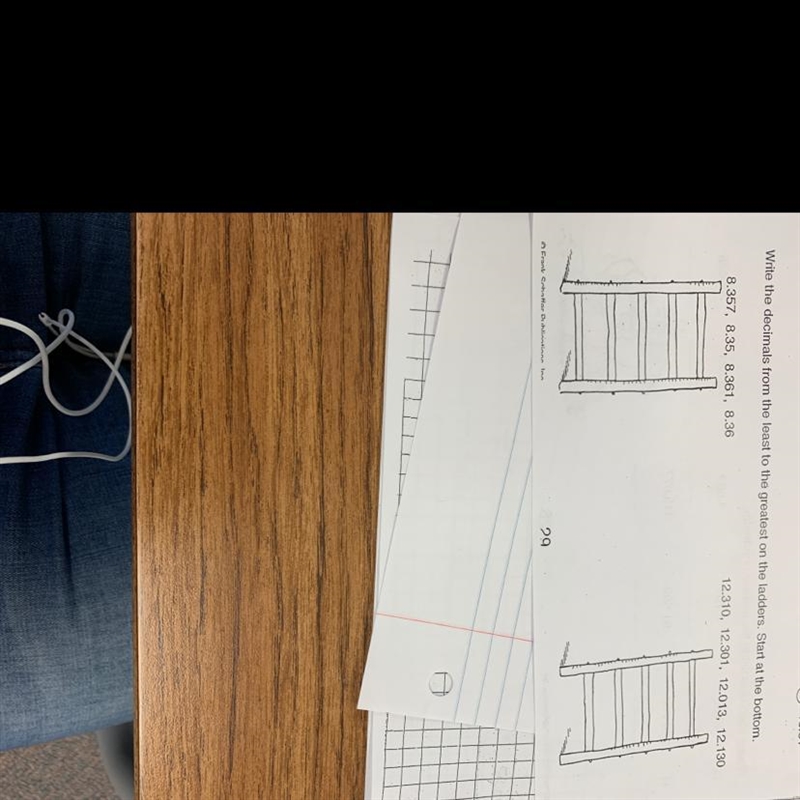 Write the decimals from the least to the greatest on the ladders. Start at the bottom-example-1