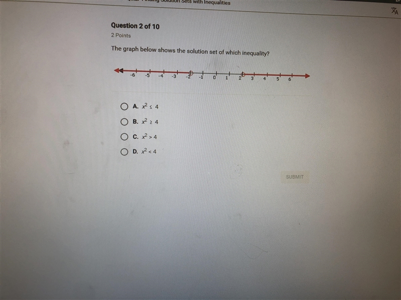 The graph below shows the solution set of which inequality?-example-1