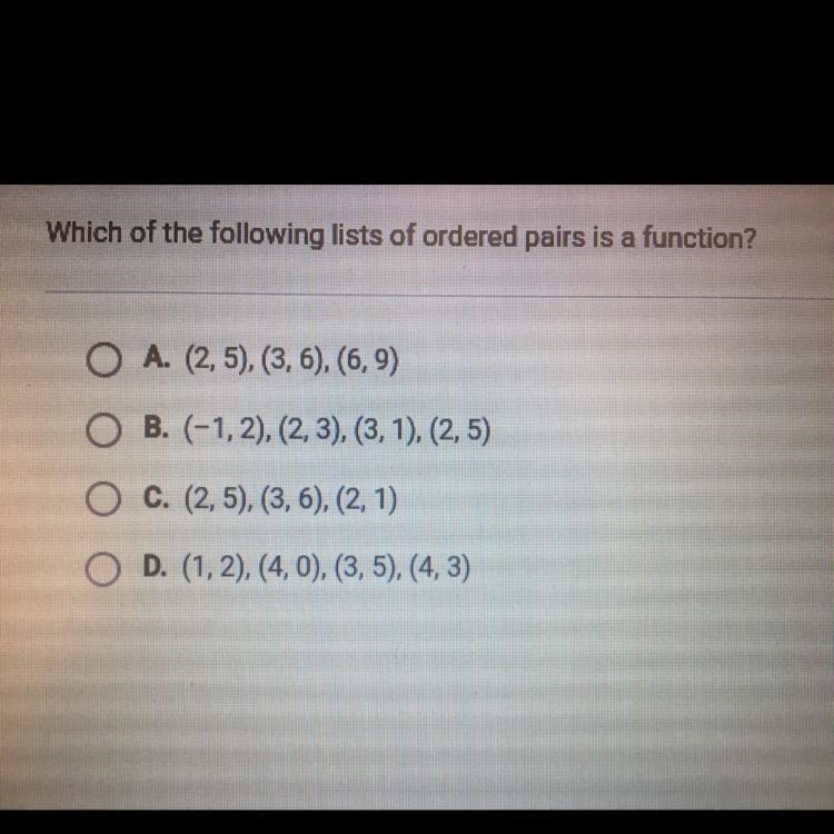 Which of the following lists of ordered pairs is a function-example-1