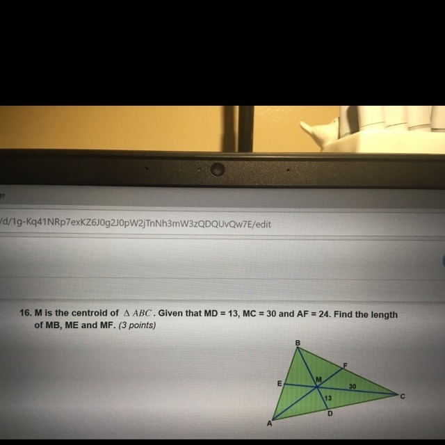 PLEASE HELP! M is the centroid of triangle ABC. (Look at pic). Show your work and-example-1