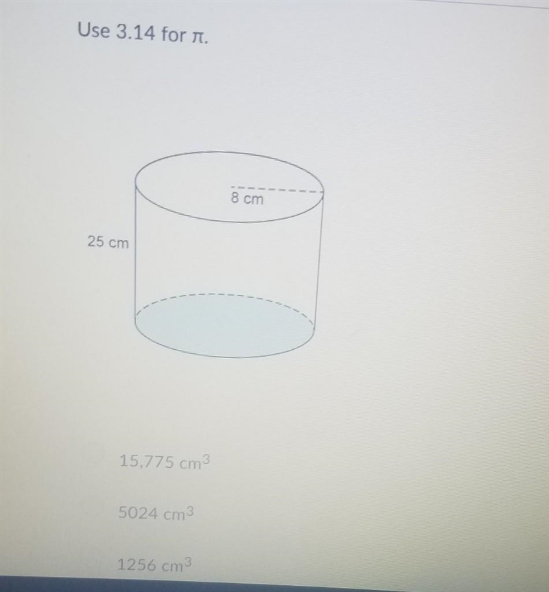 What is the approximate volume of the cylinder ​-example-1