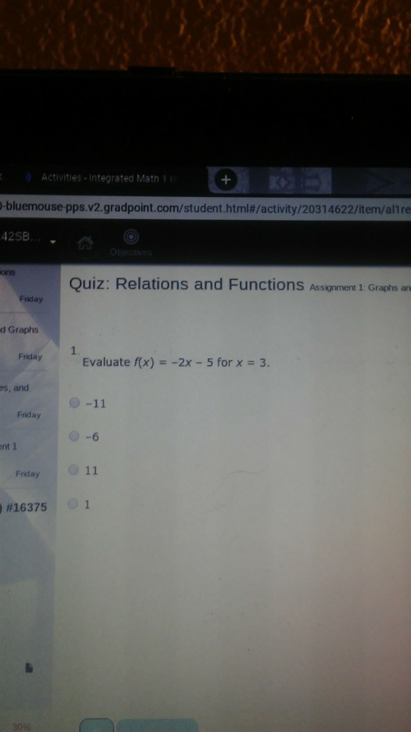 Evalute f(x)=-2 - 5 for x = 3-example-1