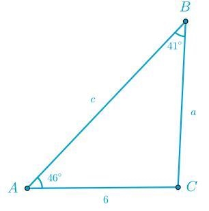 PLEASE HELP AS SOON AS POSSIBLE Use △ABC, in which m∠A=46°, m∠B=41°, and AC=6, to-example-1