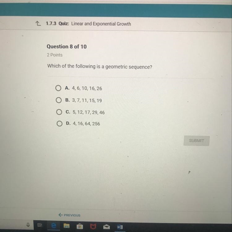 Which of the following is a geometric sequence?-example-1