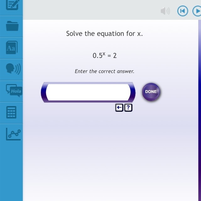 Solve the equation for x 0.5^x = 2-example-1