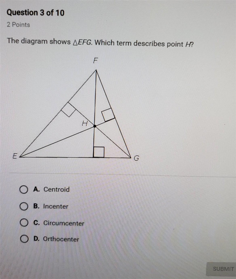 The diagram shows EFG. Which term describes point H?​-example-1