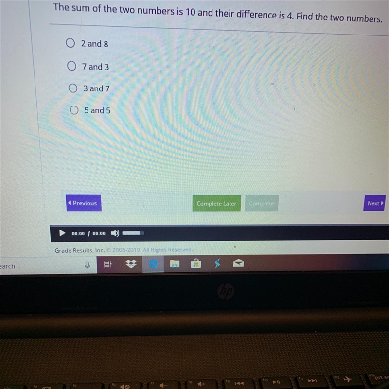 The sum of the two numbers is 10 and their difference is 4 . Find the two numbers-example-1