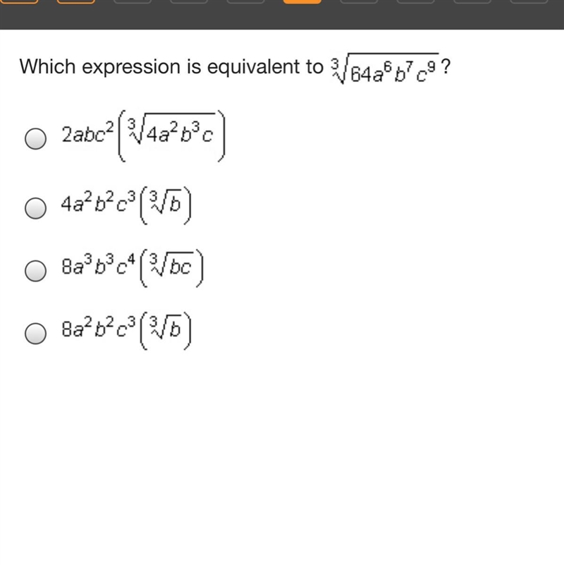 Which expression is equivalent to...? Screenshots attached, please help.-example-1