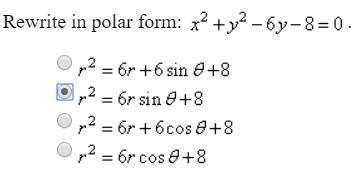 Rewrite in polar form x^2 + y^2 - 6y - 8 = 0-example-1